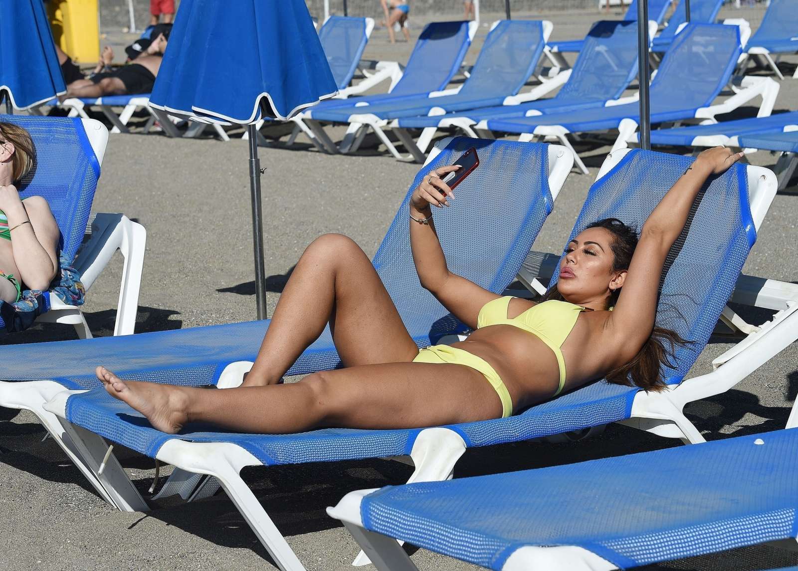 Sophie Kasaei in Yellow Bikini on holiday in Lanzarote