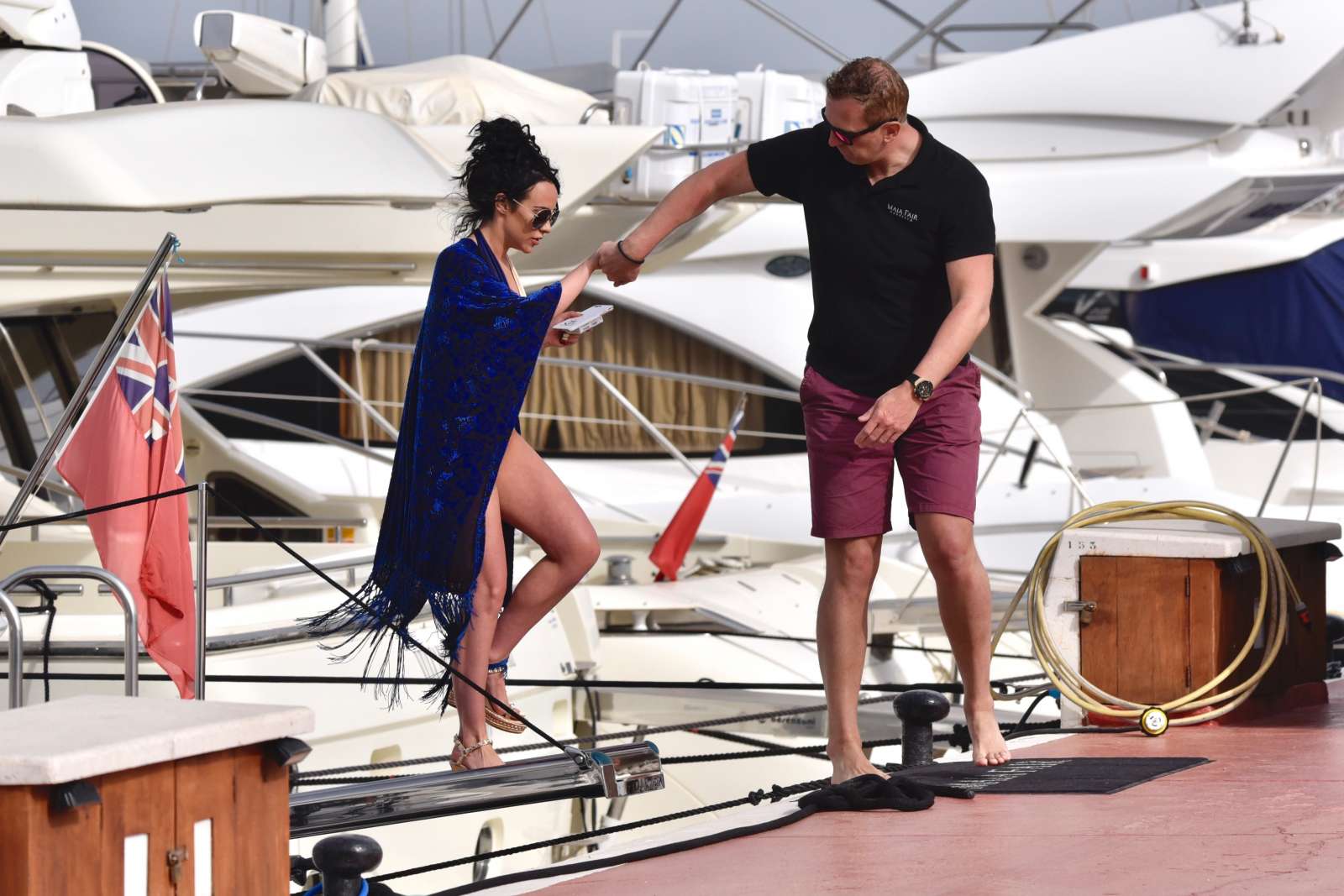 Stephanie Davis and Gabby Allen on a yacht in Marbella
