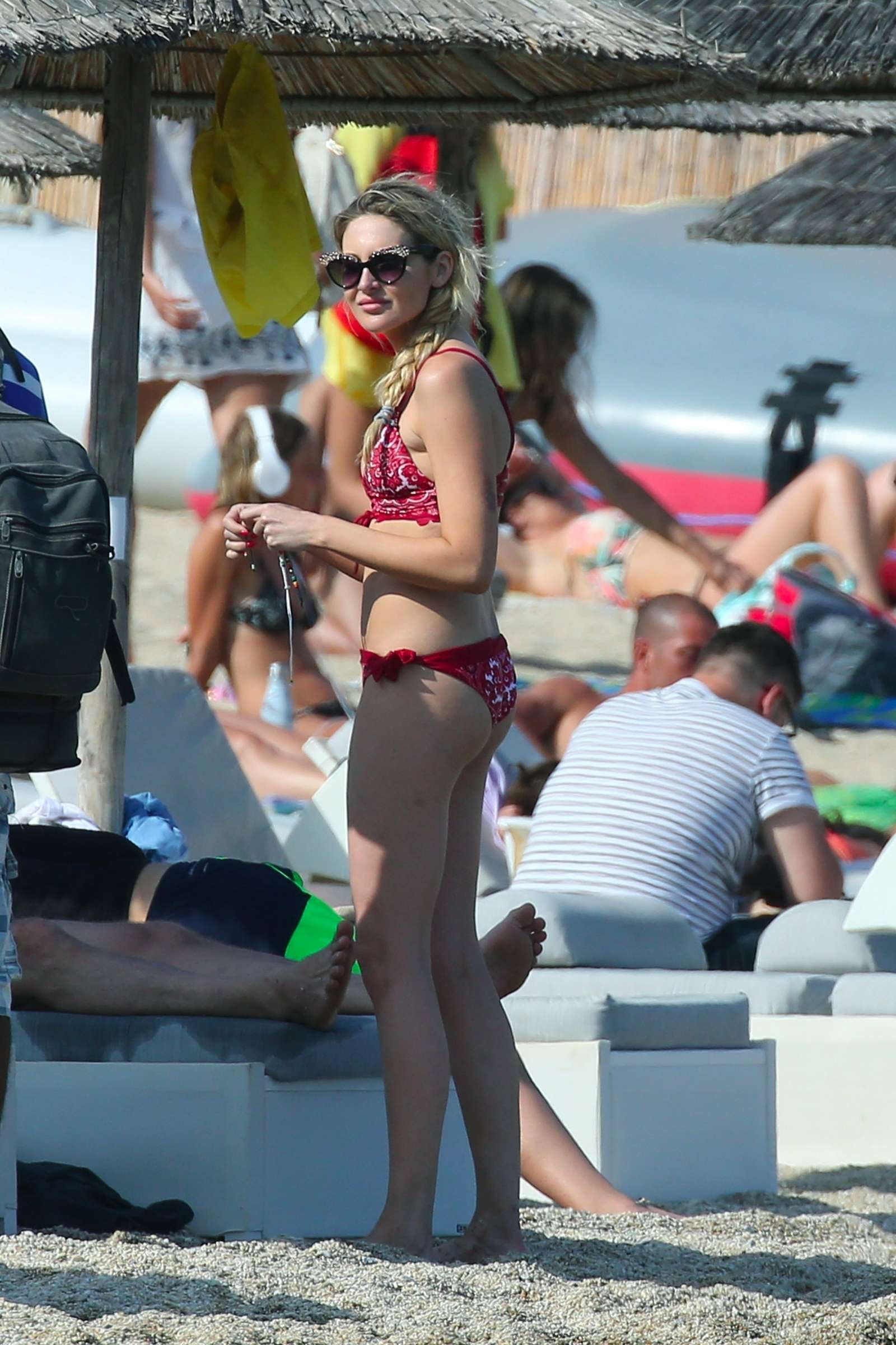 Stephanie Pratt in Red Bikini on the beach in Mykonos