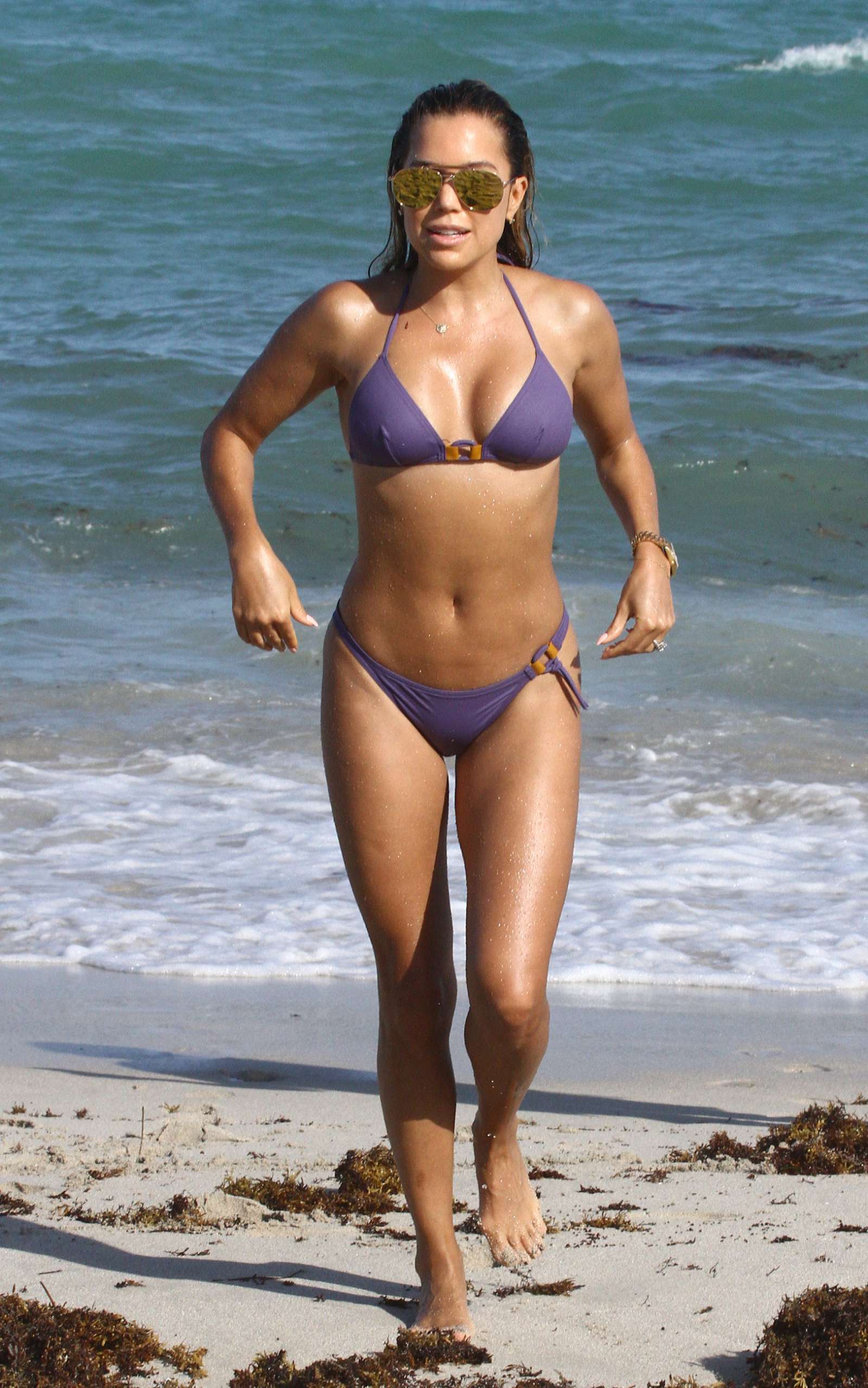 Sylvie Meis in Purple Bikini on Miami Beach