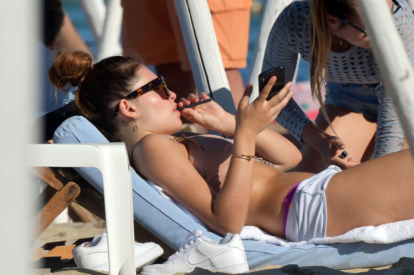 Thylane Blondeau in Bikini Top on the beach in St Tropez