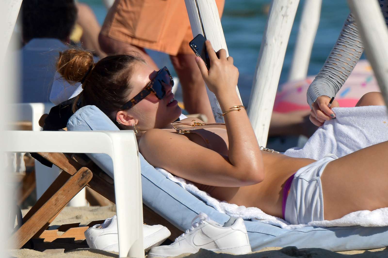 Thylane Blondeau in Bikini Top on the beach in St Tropez