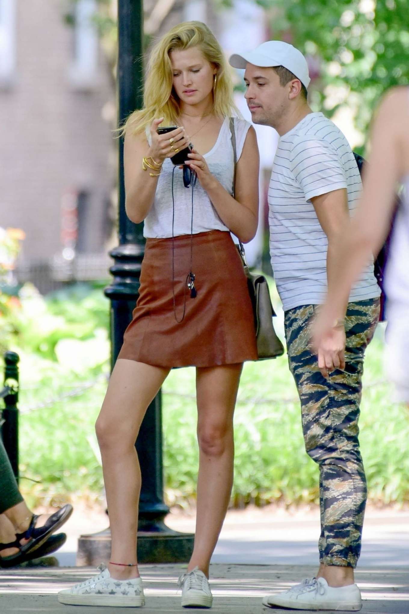 Toni Garrn in Mini Skirt out in NYC