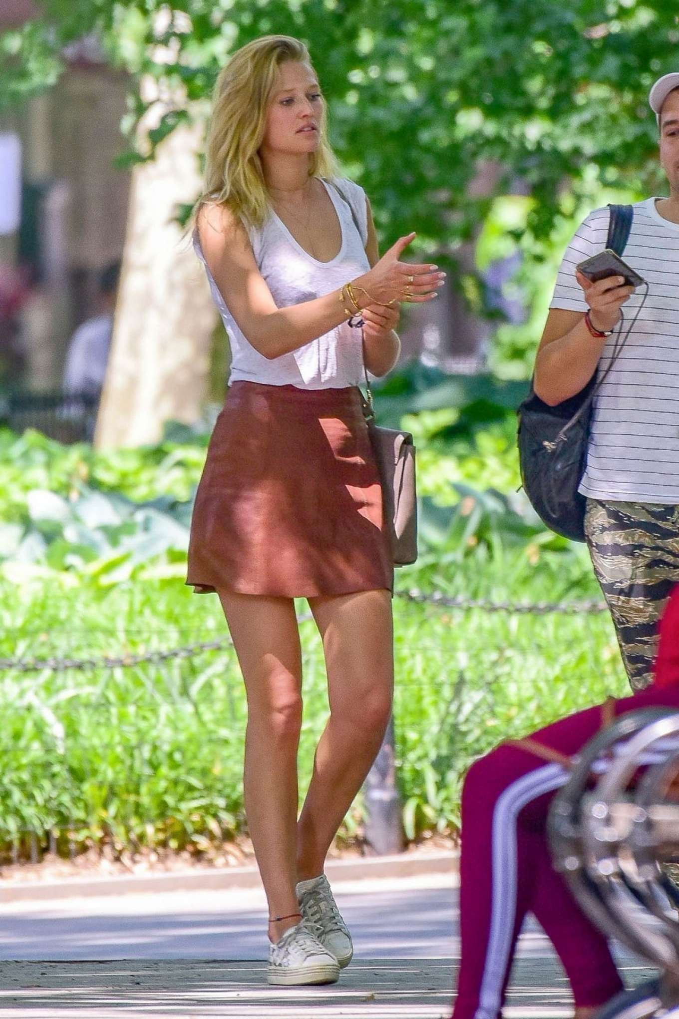 Toni Garrn in Mini Skirt out in NYC