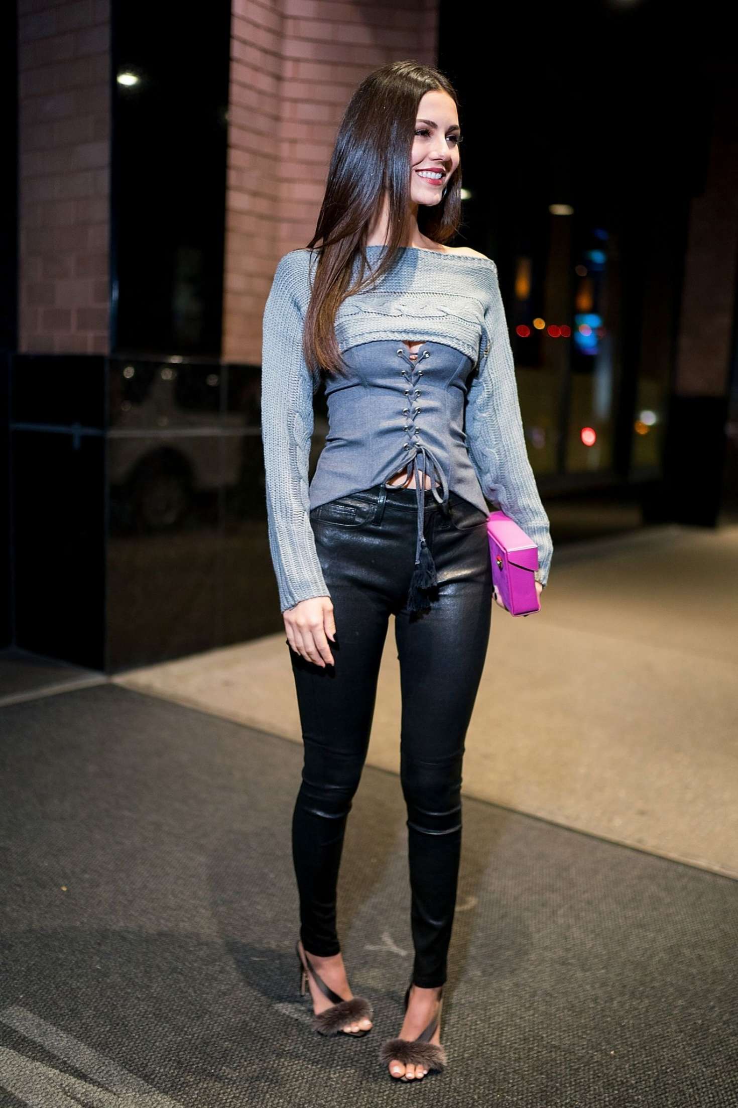 Victoria Justice in Leather â€“ Leaving her Hotel in New York