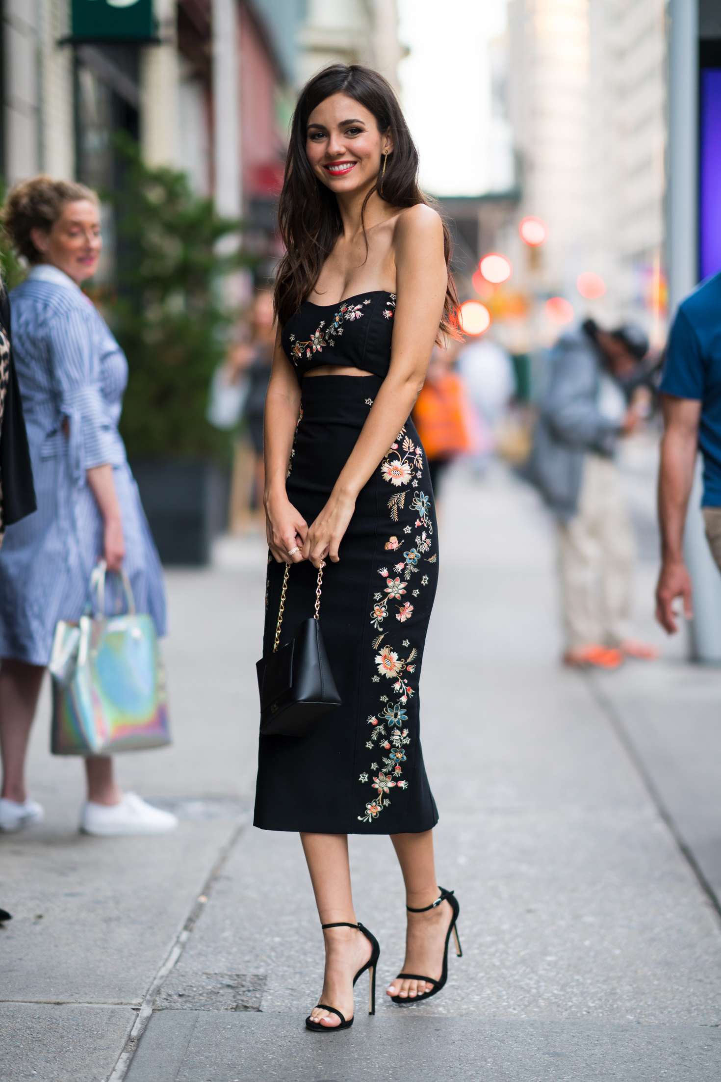 Victoria Justice in Print Dress â€“ Out in New York