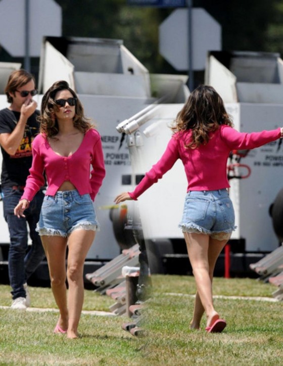 Rachel Bilson in jeans shorts on the set of The To Do List
