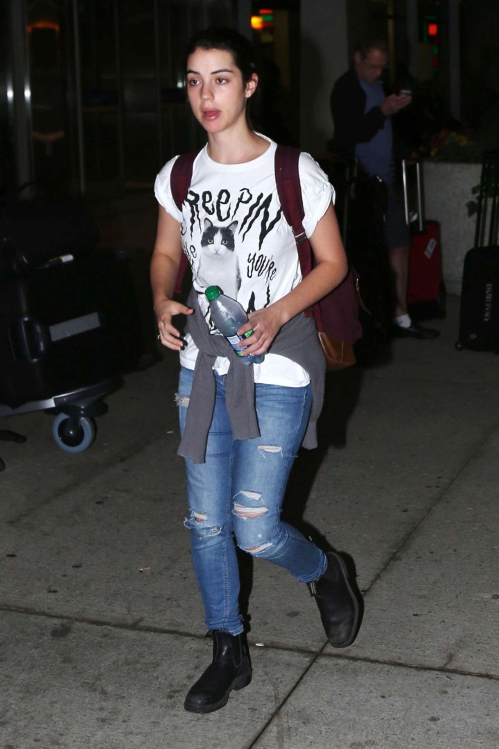 Adelaide Kane in Jeans Arriving at Airport in Toronto