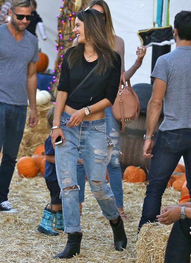Alessandra Ambrosio in Ripped Jeans at Mr. Bones Pumpkin Patch in West Hollywood