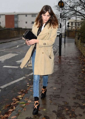 Alexa Chung in Jeans and Coat out in London