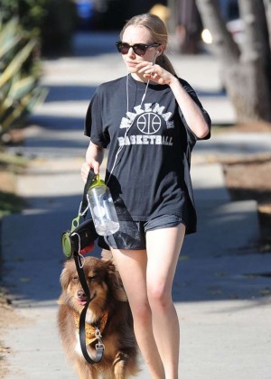 Amanda Seyfried In shorts with her dog in West Hollywood