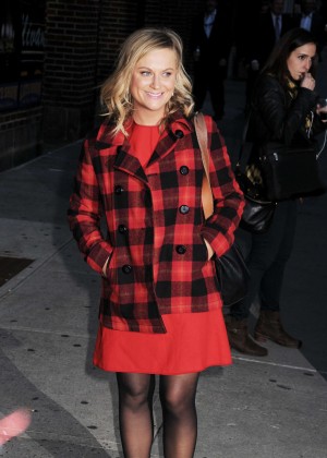 Amy Poehler in Red Attends 'Late Show With David Lettermen' in New York