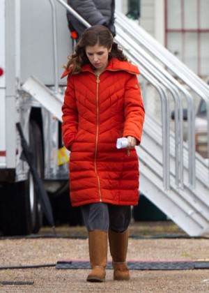 Anna Kendrick in Orange Coat out in New Orleans