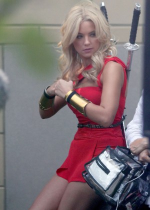 Ashley Benson - In that red outfit on the set of Pixels in Toronto-26 ...