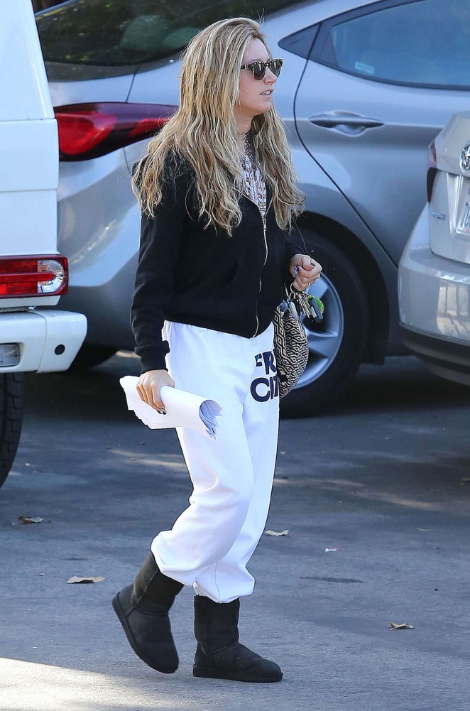 Ashley Tisdale in White Sweats Out in LA