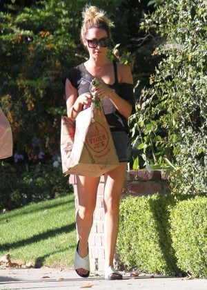 Ashley Tisdale in Shorts Returns home in Toluca Lake