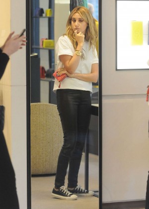 Ashley Tisdale in Leather Shopping at Chanel Store in Beverly Hills