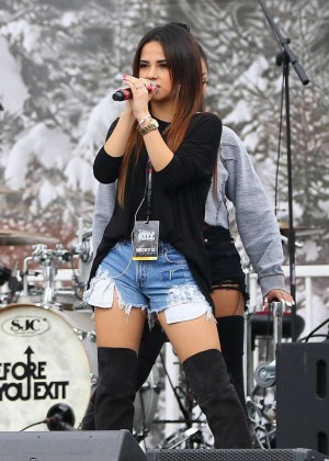 Becky G in Jeans Shorts - Performs at Jingle Ball Sound Check in LA
