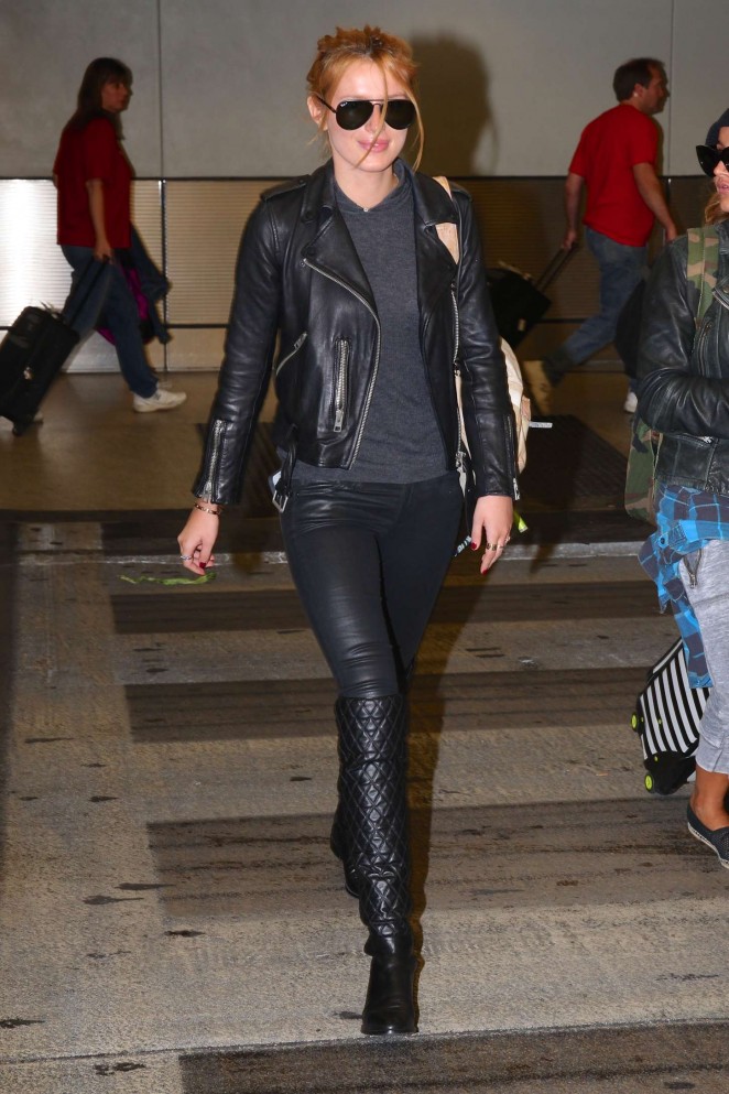 Bella Thorne in Leather at Airport in Chicago