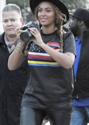 Beyoncein Leather Pants out In Paris
