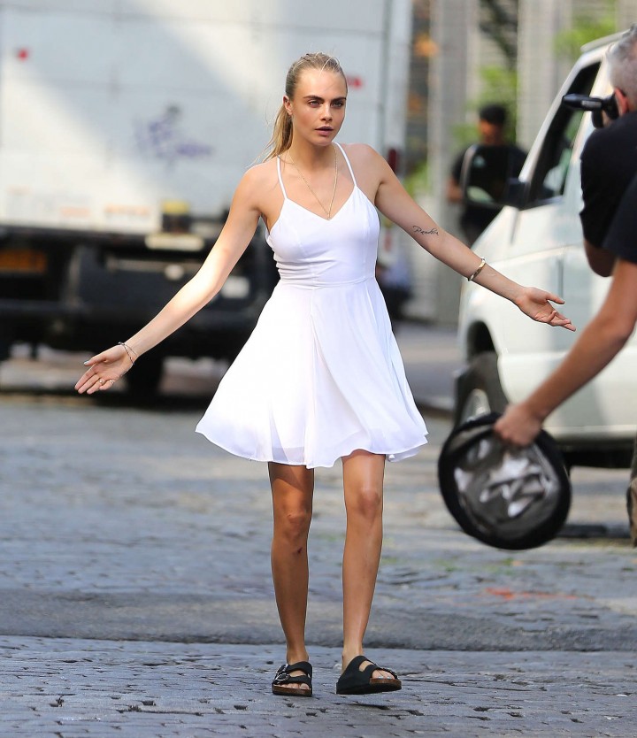 Cara Delevingne in White Mini Dress -04 – GotCeleb