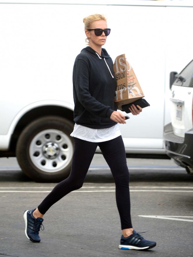 Charlize Theron in Leggings Leaves a yoga class in LA