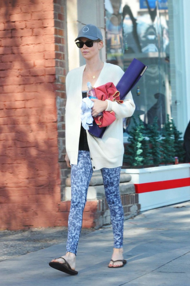 Charlize Theron in Leggings Leaving a Yoga Class in LA