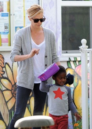 Charlize Theron with her son - out and about in Los Angeles
