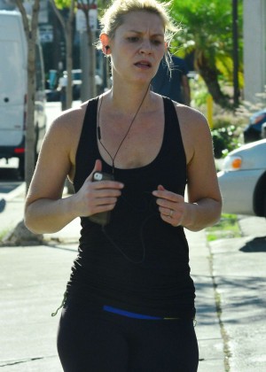 Claire Danes in Leggings and Tank Top Jogging around Sunset Boulevard