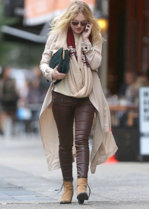Dakota Fanning in Leather Pants Out in NYC
