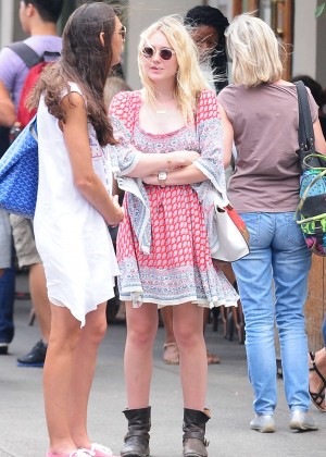 Dakota Fanning in Red Dress Out in NYC