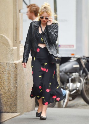 Dakota Fanning in Long Floral Dress out in Soho, NY