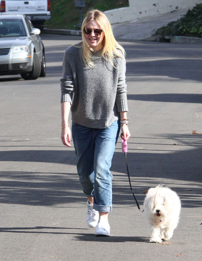 Dakota Fanning in Jeans Walking her dog in LA