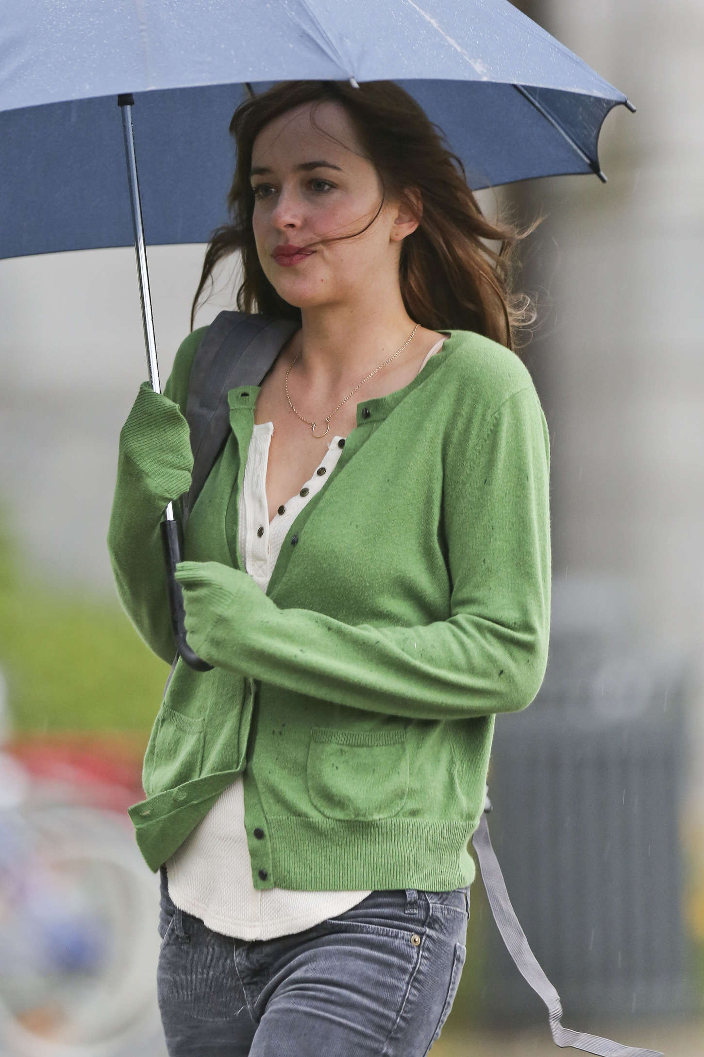 Dakota Johnson on Fifty Shades of Grey movie set -02 | GotCeleb