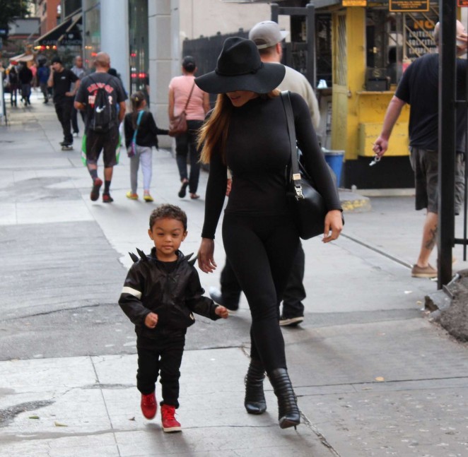 Daphne Joy with her son in Fashion District out in LA