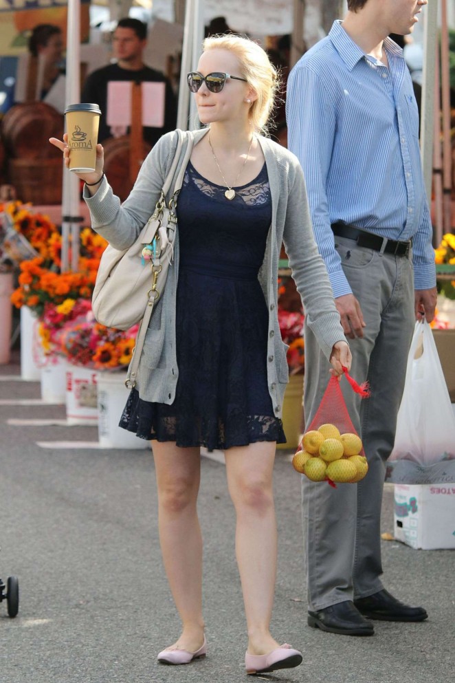 Dove Cameron in Mini Dress Shopping at Farmer's Market in LA