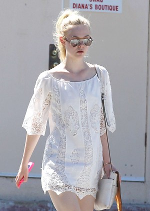 Elle Fanning in White Mini Dress out in LA