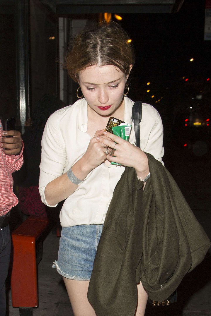 Emily Browning in Jeans Shorts at Nick Grimshaw Birthday Party in London