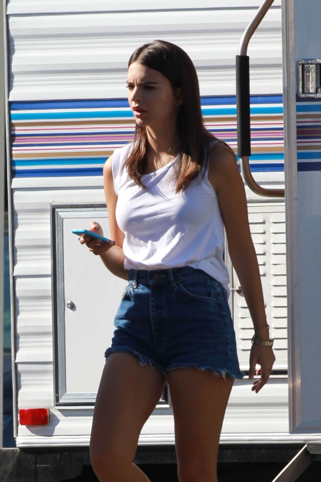 Emily Ratajkowski in Jeans Shorts Filming "We Are Your Friends" Movir set in Hollywood