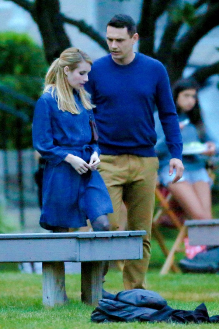 Emma Roberts on the set of a movie in Long Island