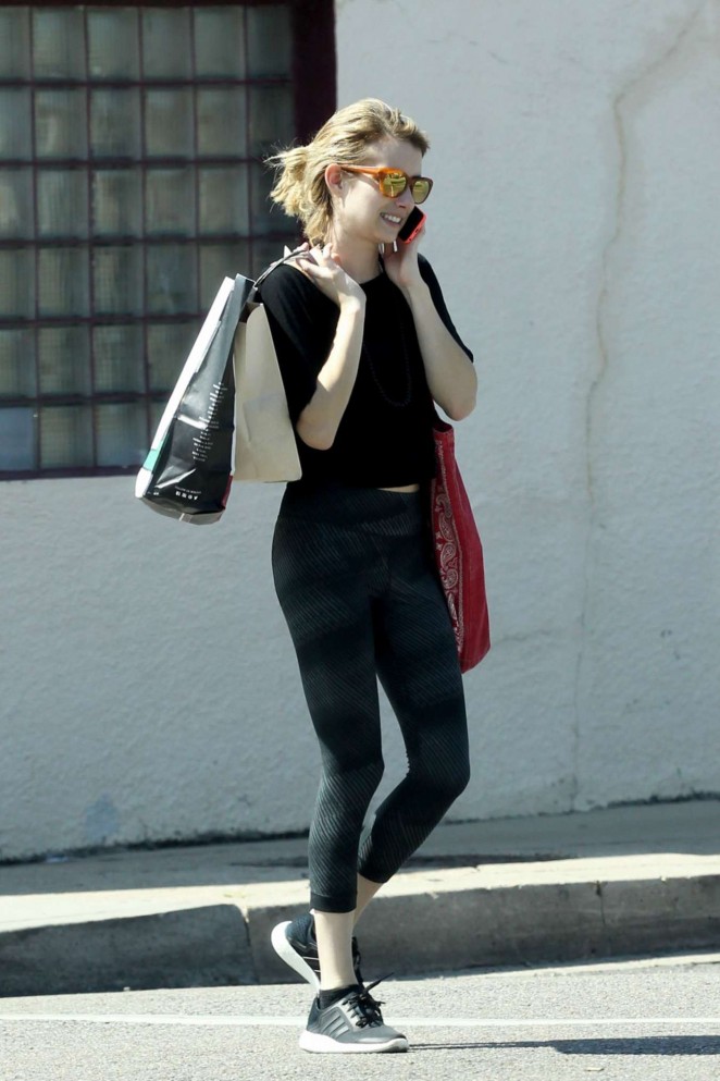 Emma Roberts in Black Spandex Out Shopping in New Orleans