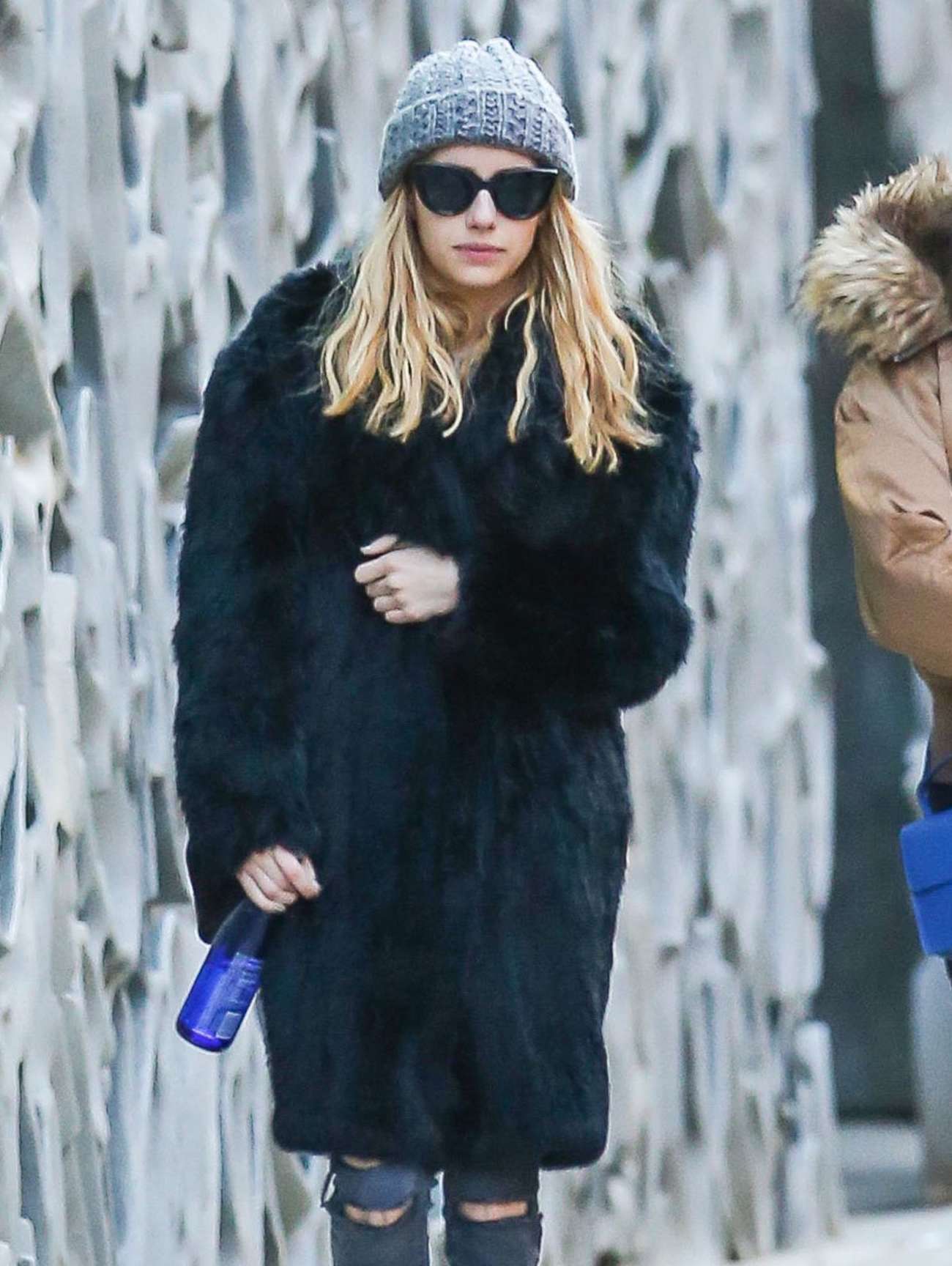 Emma Roberts in Black Coat Out in New York