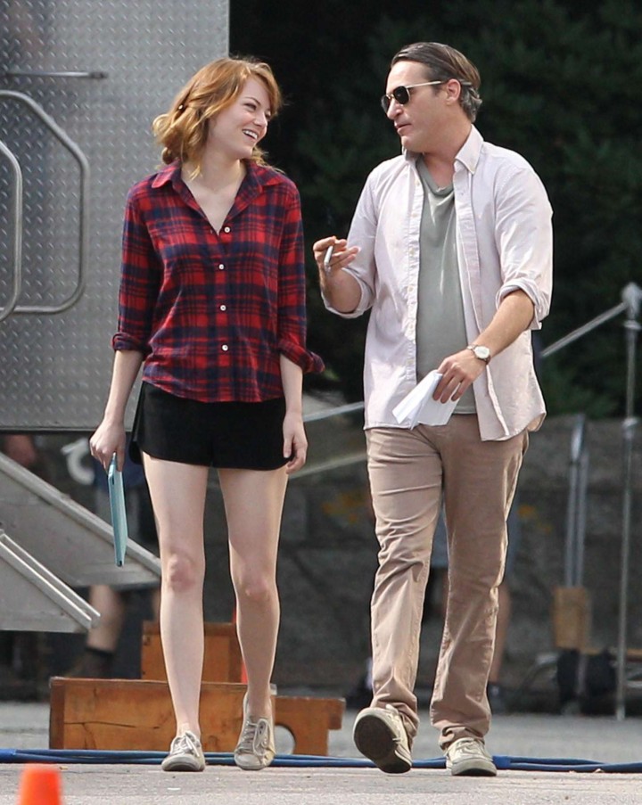 Emma Stone and Joaquin Phoenix on the set of Woody Allen's Latest Film in Newport