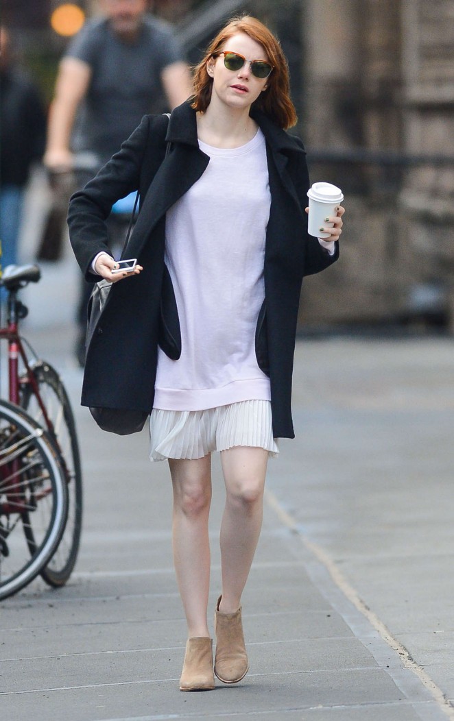 Emma Stone in Mini Dress Out in NYC