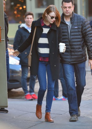Emma Stone in Jeans Leaving Cafe Cluny in NYC