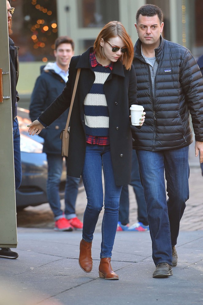 Emma Stone in Jeans Leaving Cafe Cluny in NYC