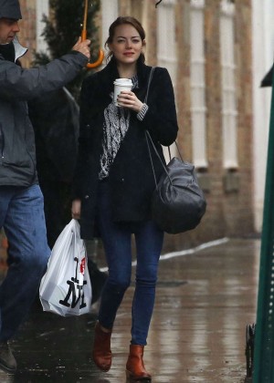Emma Stone in Jeans on Rainy Day out in New York