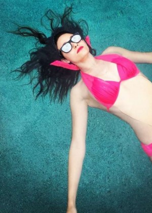Emmy Rossum in Pink Bikini - Pool Pic