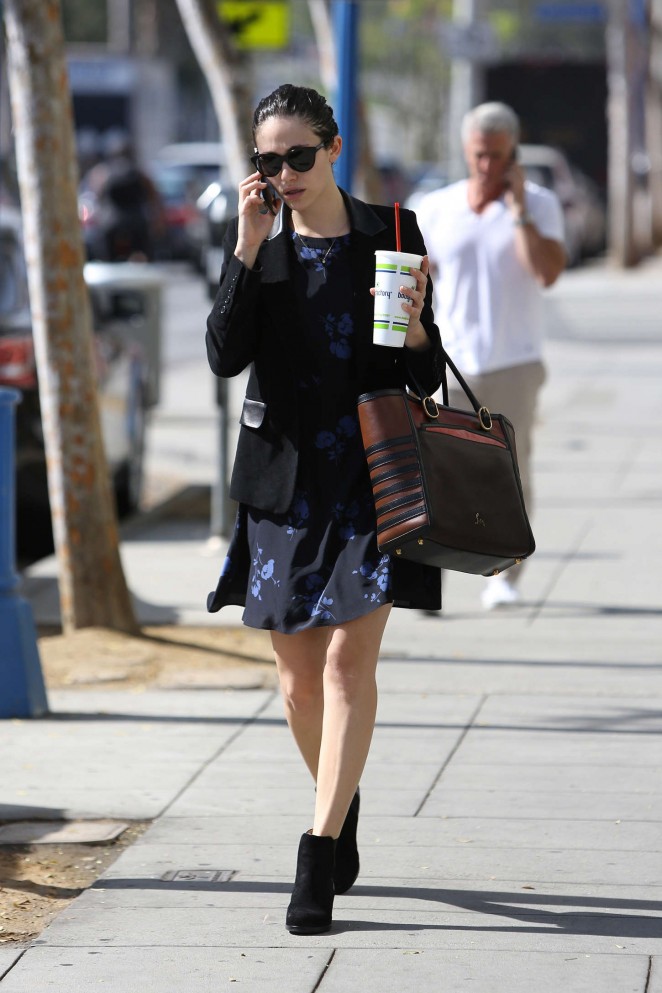 Emmy Rossum in Mini Dress out in LA