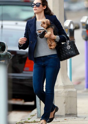 Emmy Rossum in jeans - Walking her dog in LA